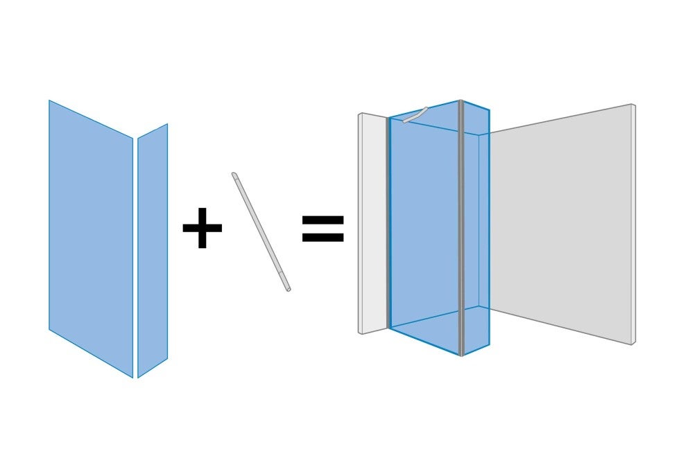 Ilustrácia konštrukcie sprchovej steny zo sklenených tvárnic