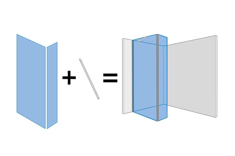 Ilustrácia konštrukcie sprchovej steny zo sklenených tvárnic