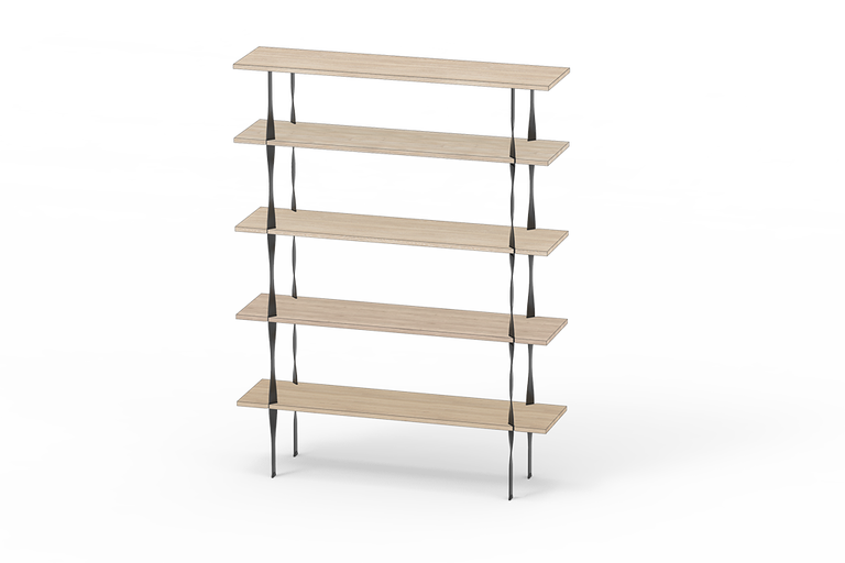 Regál s piatimi policami a kovovým rámom