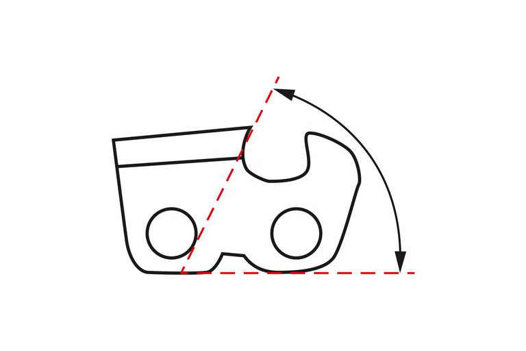 Ilustrácia uhla ostrenia rezného článku pílovej reťaze.