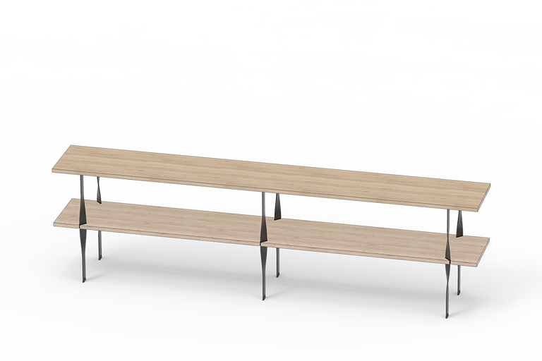 Regál s dvoma úrovňami a kovovými nohami