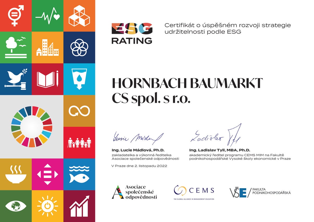 Certifikát o úspešnom rozvoji stratégie udržateľnosti podľa ESG