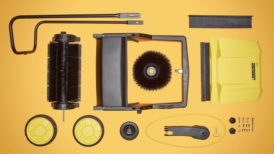 Rozkreslený pohľad na zametací stroj s príslušenstvom