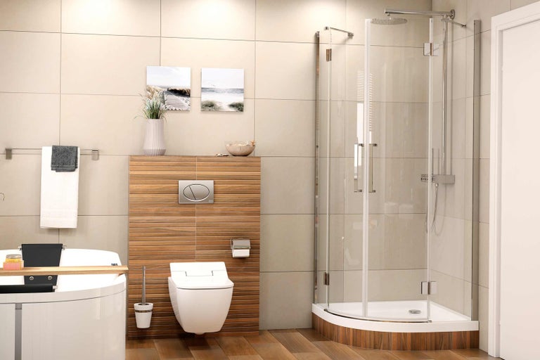 Moderná kúpeľňa so sprchou, toaletou a vaňou