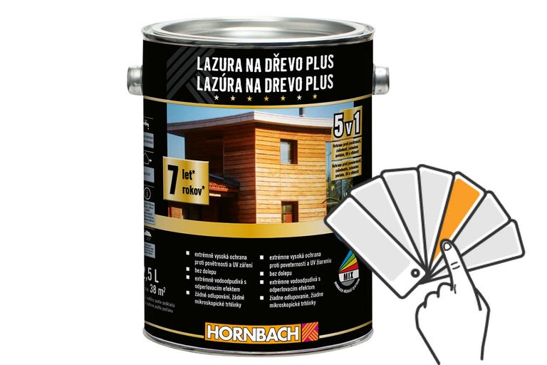 Plechovka lazúry na drevo Plus s vejárom farieb