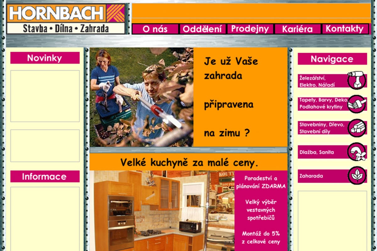 Úvodná stránka e-shopu Hornbach: záhradníctvo, kuchynské ponuky a navigácia