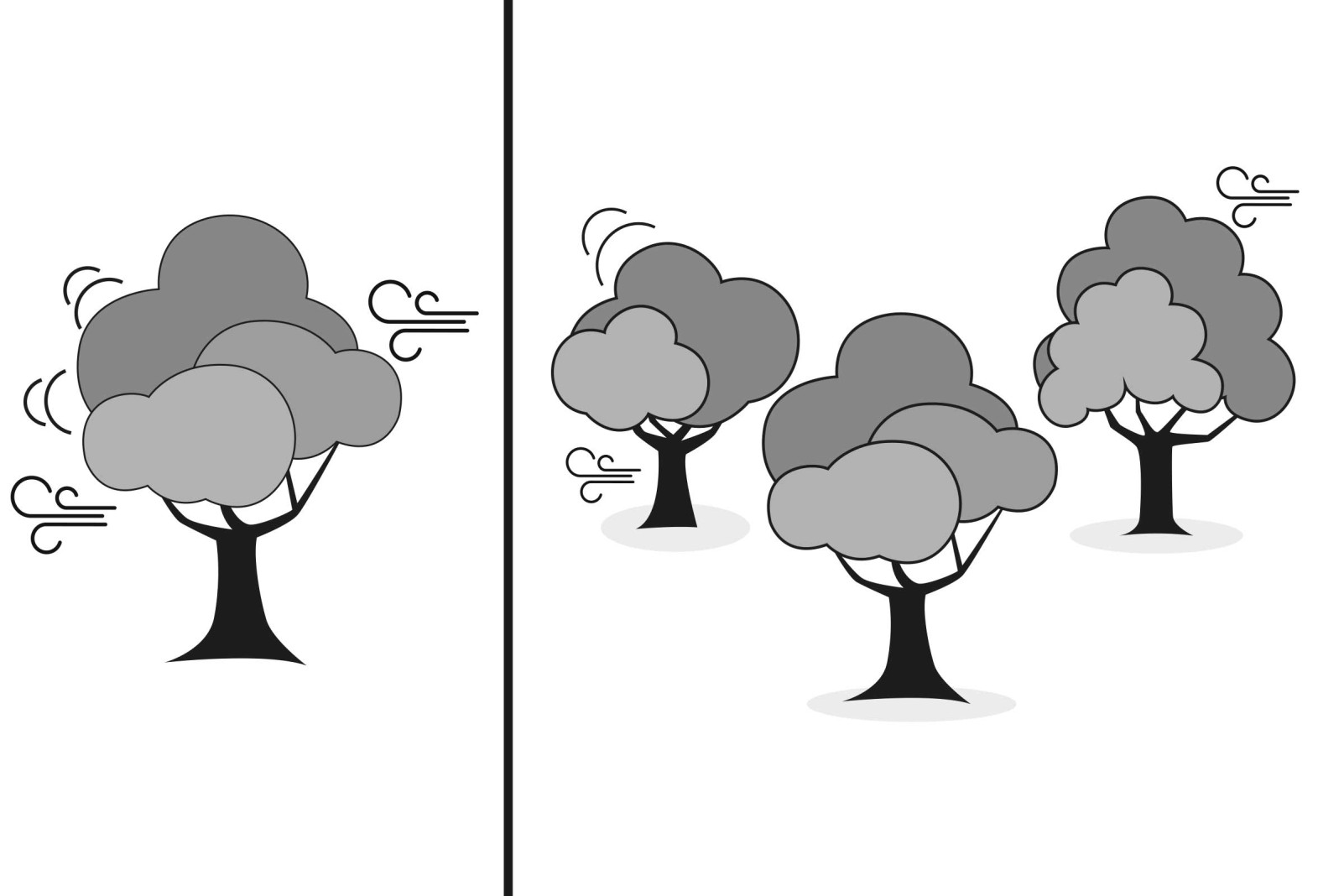 Ilustrácia stromov vo vetre