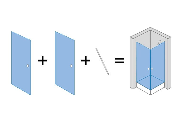 Konfigurácia sprchových dverí s dvomi dverami a stabilizačnou tyčou