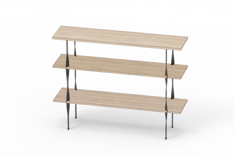 Regál s tromi policami a kovovým rámom