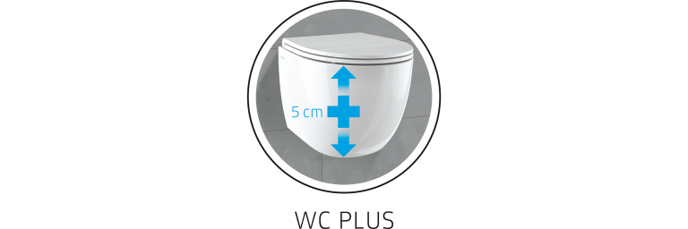 Závesné hlboké splachovacie WC s nastavením výšky o 5 centimetrov.