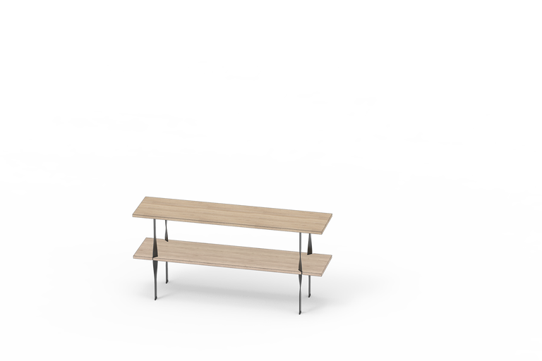 Polica s dvoma úrovňami a kovovými nohami