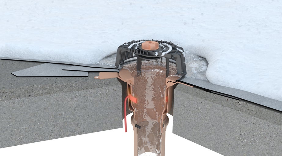 Strešný odtok s vodou a snehom