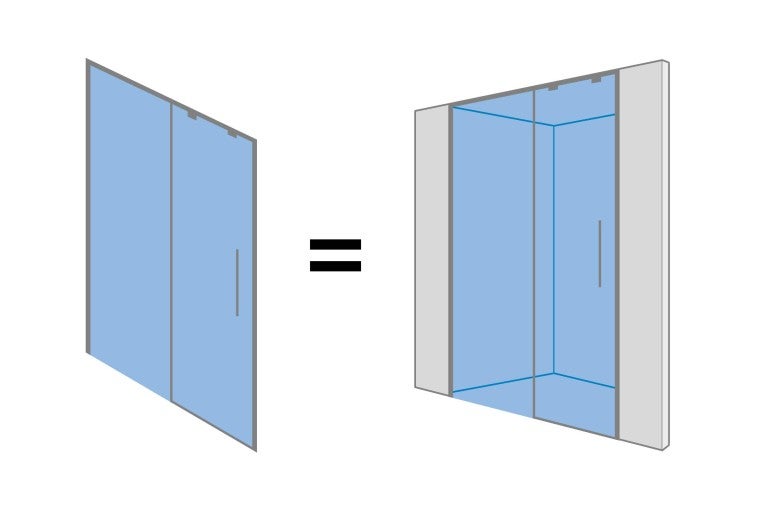 Zobrazenie sprchovej steny pred a po inštalácii.