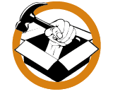 Symbol s kladivom a rukou z otvorenej krabice