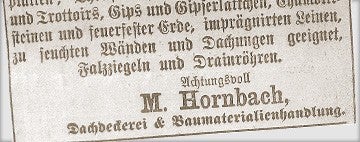 Historická reklama M. Hornbach, strešné krytiny a obchod so stavebným materiálom