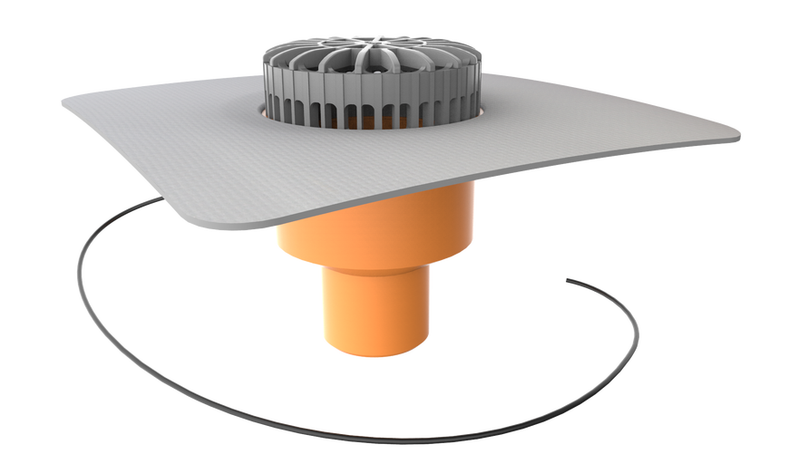 Strešný odtok s košom na lístie a pripojovacou manžetou