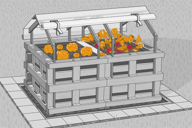 Vyvýšený záhon s dreveným pareniskom a rastlinami