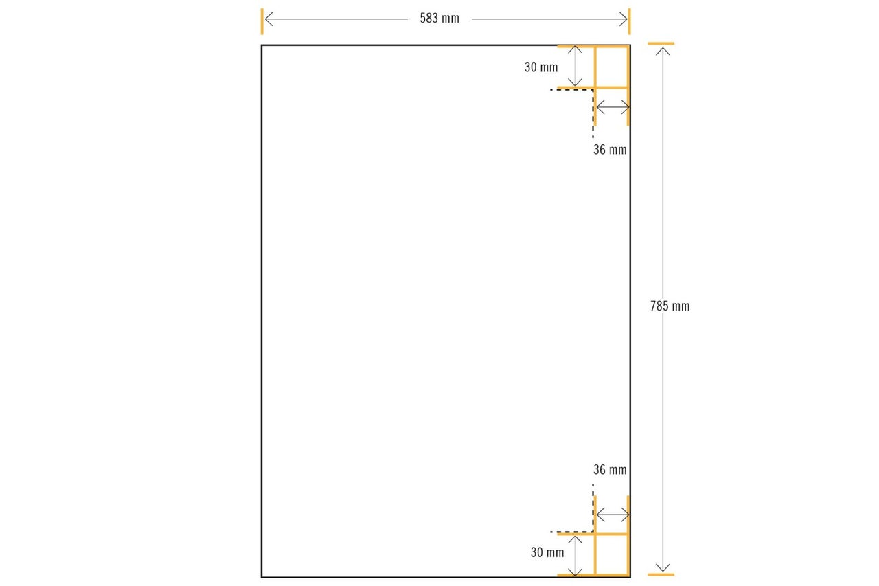 Technický výkres s rozmermi: šírka 583 mm a výška 785 mm