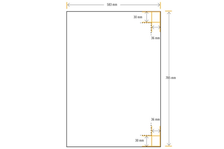 Technický výkres s rozmermi: šírka 583 mm a výška 785 mm