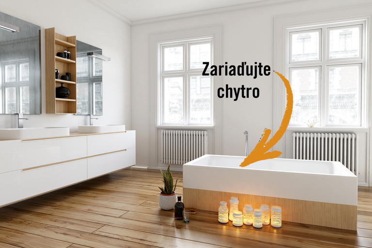 Moderná kúpeľňa s vaňou, umývadlom a veľkým zrkadlom