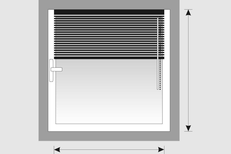 Ilustrácia okna so žalúziami a rozmermi