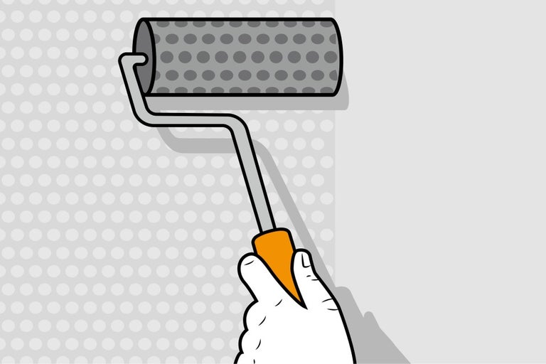 Ilustrácia ruky držiacej valček na maľovanie