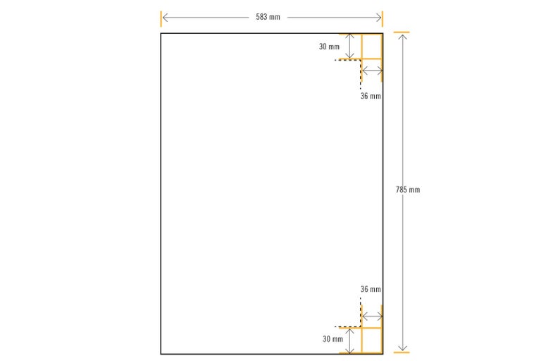 Technický výkres s rozmermi: šírka 583 milimetrov a výška 785 milimetrov.