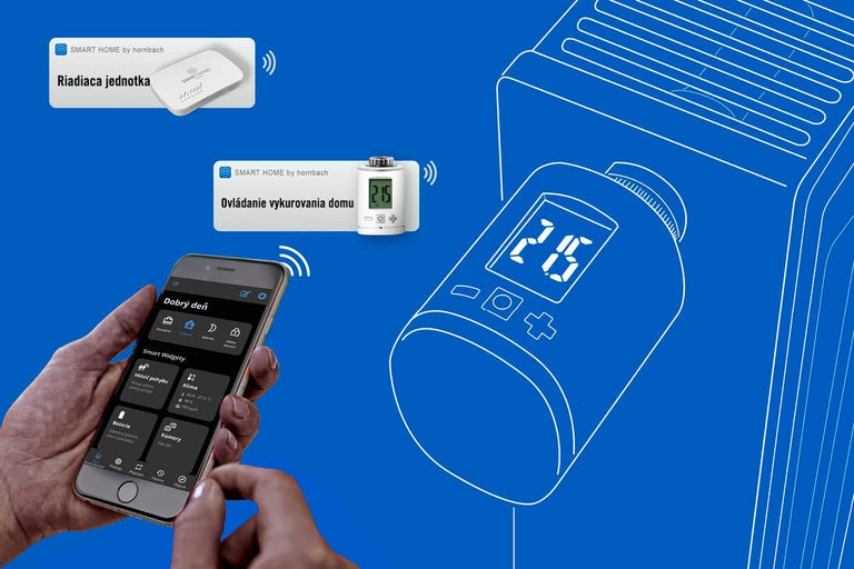 Vizualizácia inteligentného ovládania vykurovania domácnosti pomocou inteligentného telefónu a termostatu radiátora