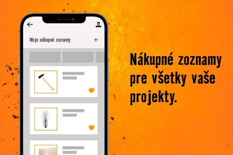 Zobrazenie smartfónu aplikácie Hornbach s funkciou nákupných zoznamov