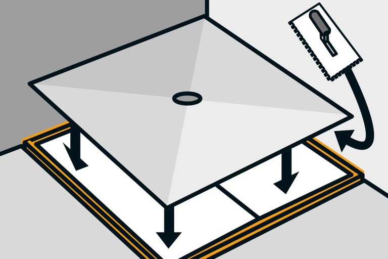 Ilustrácia sprchovej vaničky inštalovanej na pripravený povrch