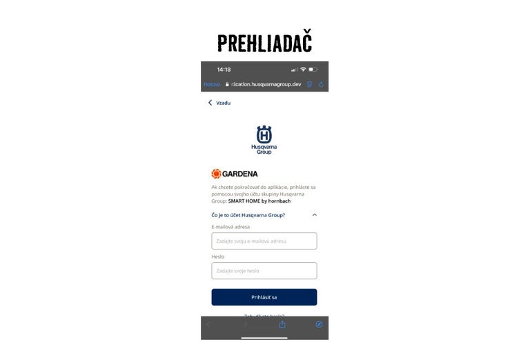 Prihlasovacia stránka Husqvarna Group SMART HOME od spoločnosti Hornbach