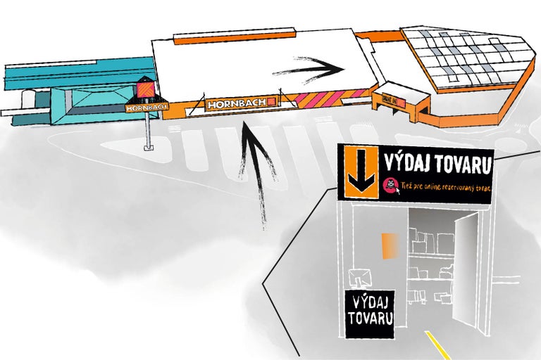 Ilustrácia hobbymarketu Hornbach s odberným miestom