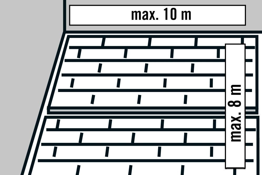 Ilustrácia strechy s maximálnou dĺžkou 10 metrov a maximálnou šírkou 8 metrov.