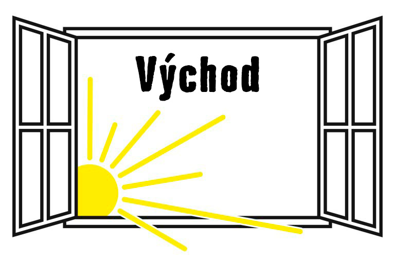 Symbol východu s okenným rámom a slnkom