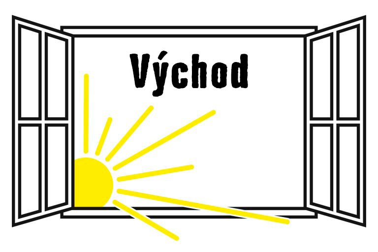 Symbol východu s okenným rámom a slnkom