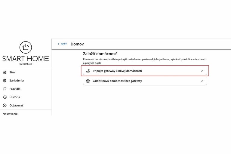 Zobrazenie aplikácie Hornbach Smart Home na nastavenie domu