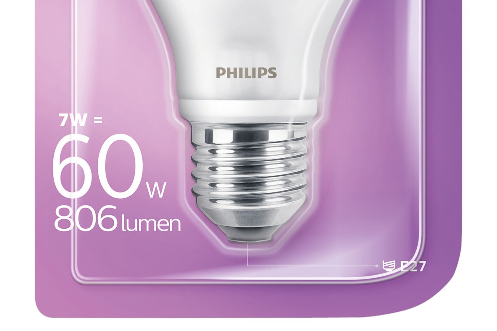Logo spoločnosti Philips, 7 W zodpovedá 60 W, 806 lúmenov, E27