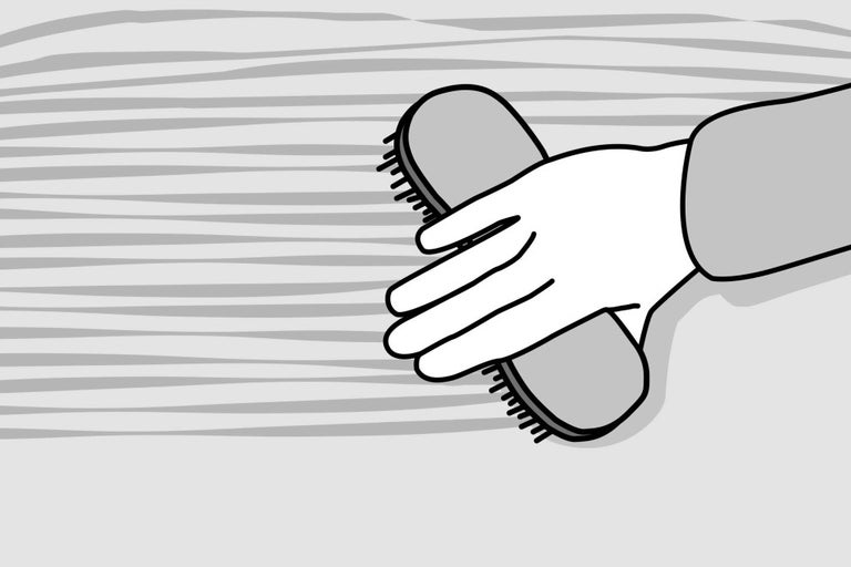 Ilustrácia ruky používajúcej štetec na nanášanie lazúry na drevo