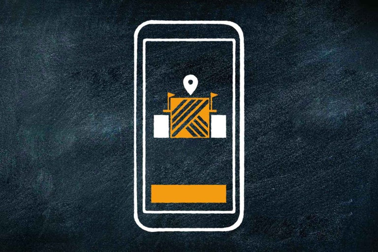 Symbol smartfónu s označením polohy a nízkym stavom batérie