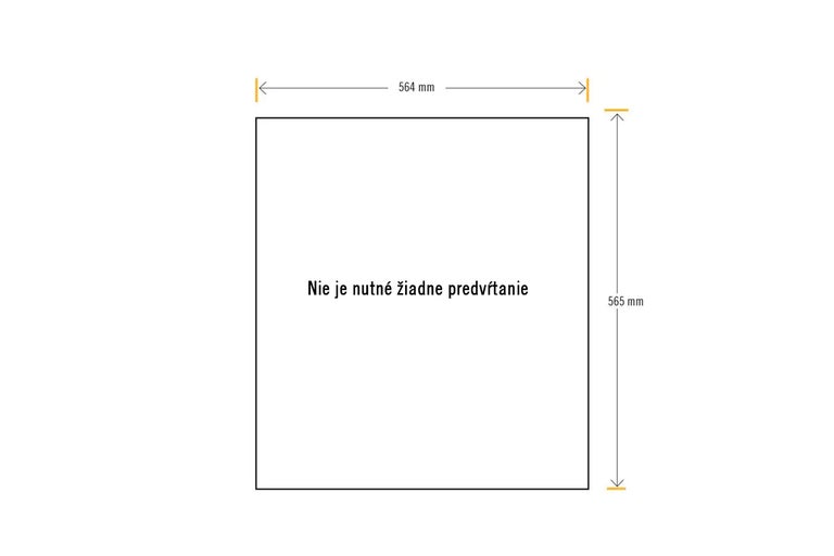 Rozmery: šírka 564 mm a výška 565 mm. Nie je nutné predvŕtanie.