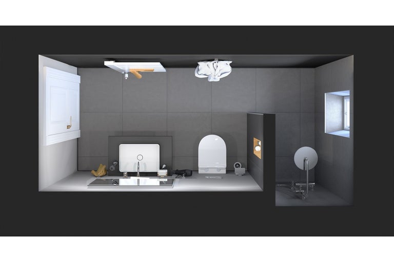 Moderná kúpeľňa s umývadlom, toaletou a sprchou