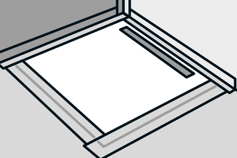 Ilustrácia sprchy v úrovni podlahy s odtokom