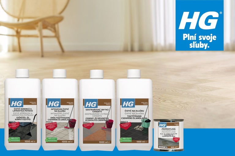 Produktový rad čistiacich prostriedkov HG pre rôzne povrchy a použitia