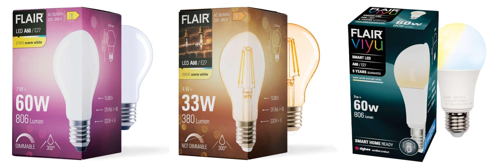 Tri LED žiarovky Flair s obalom