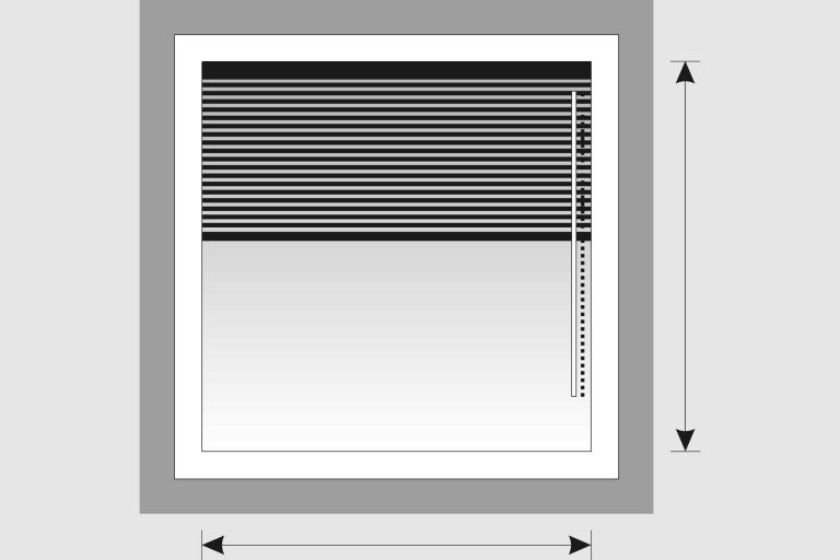 Ilustrácia horizontálnej žalúzie s uvedením šírky a výšky.