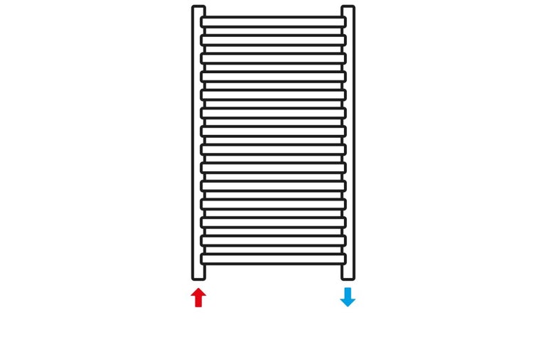 Schéma ohrievača s prívodom a odtokom