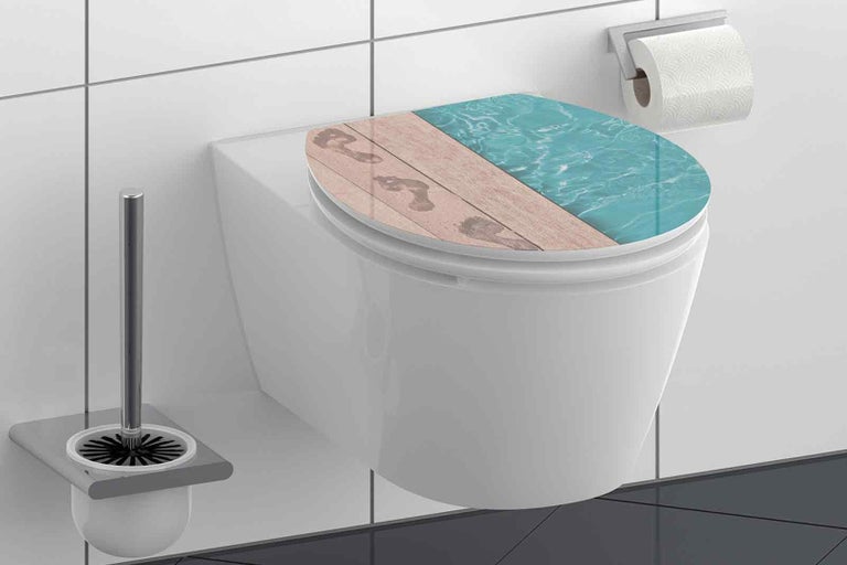 Závesné WC so sedadlom s motívom dreva a vody