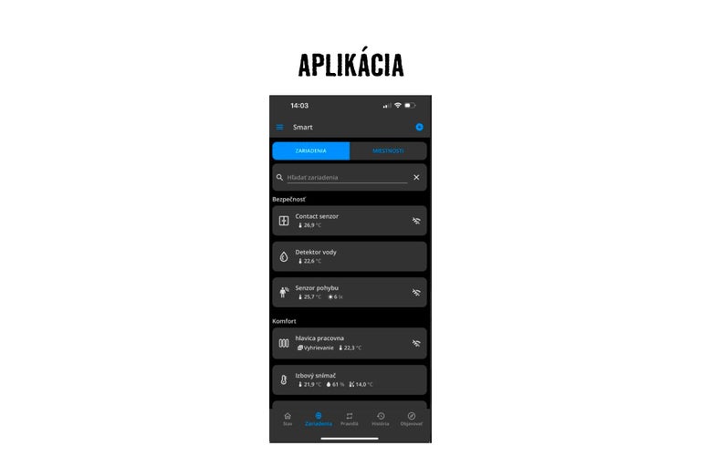 Prehľad aplikácie Smart Home so senzormi a nastaveniami