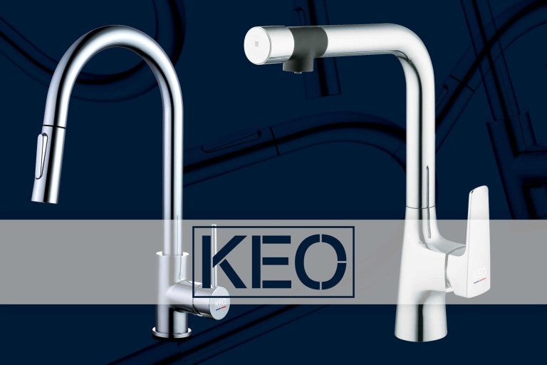 Dve kuchynské batérie značky KEO s rôznym dizajnom.