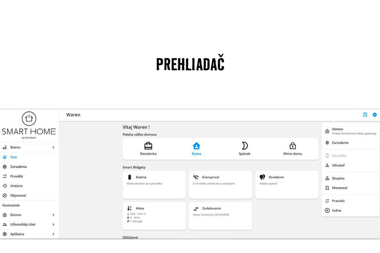 Aplikácia inteligentnej domácnosti od spoločnosti Hornbach na ovládanie inteligentnej domácnosti